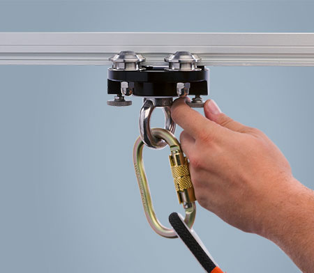 A mobile anchor point for rail lifeline on ceiling with brake