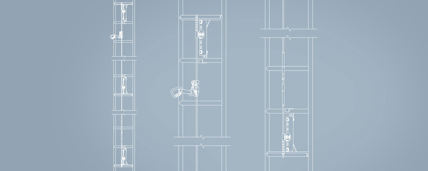 Vertical cable lifeline attached to a ladder diagram